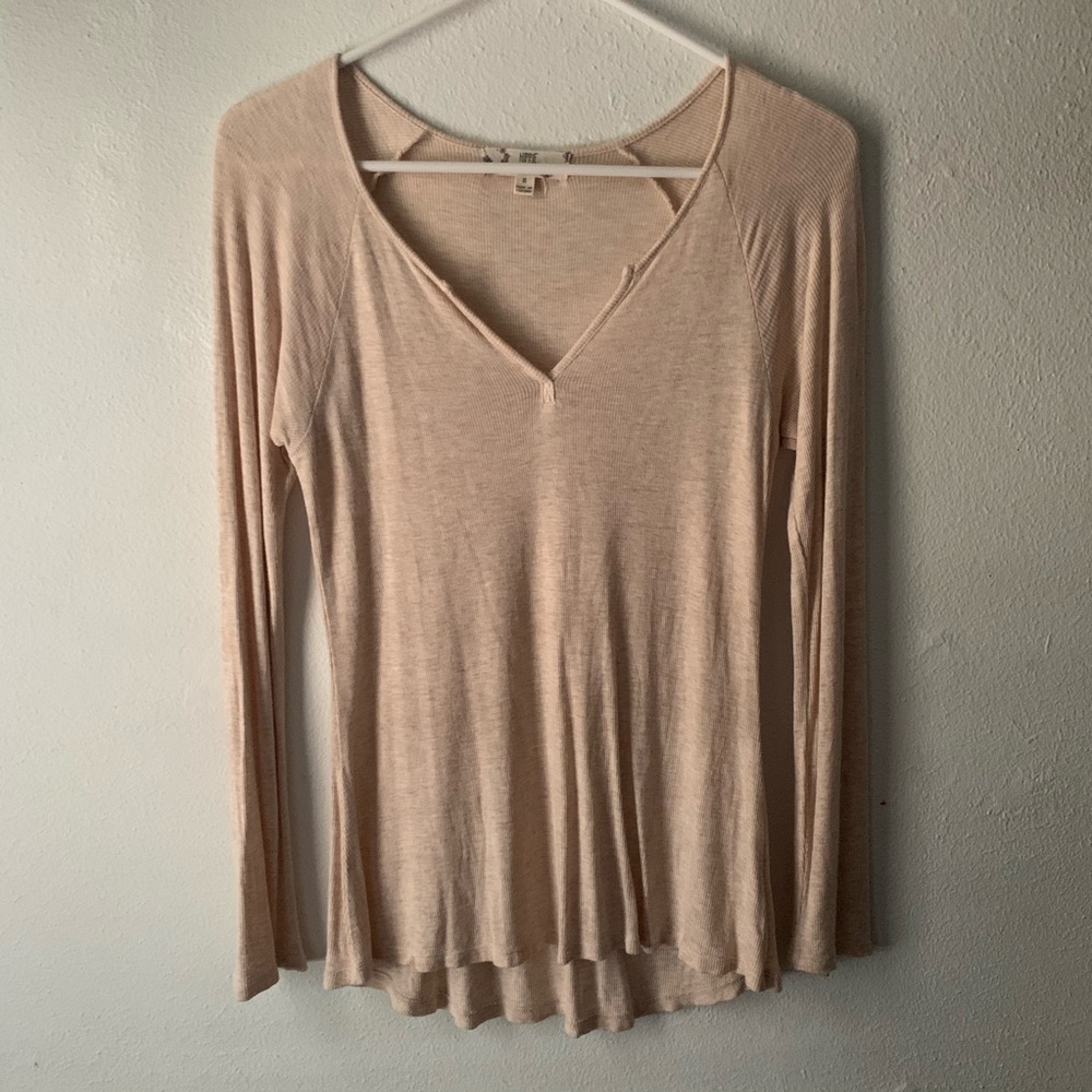 Cream V neck Long sleeve